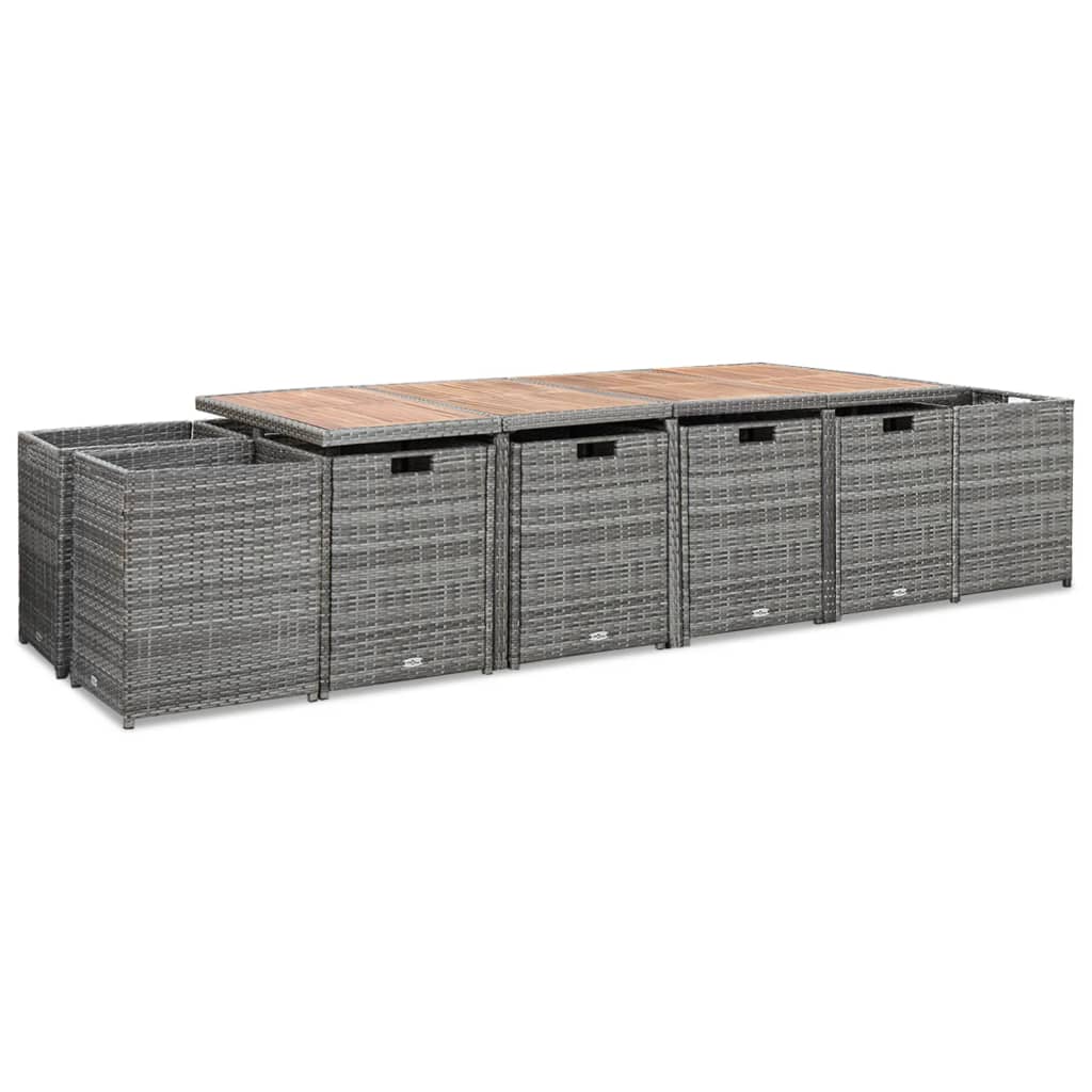 13 részes antracitszürke polyrattan étkezőszett párnákkal