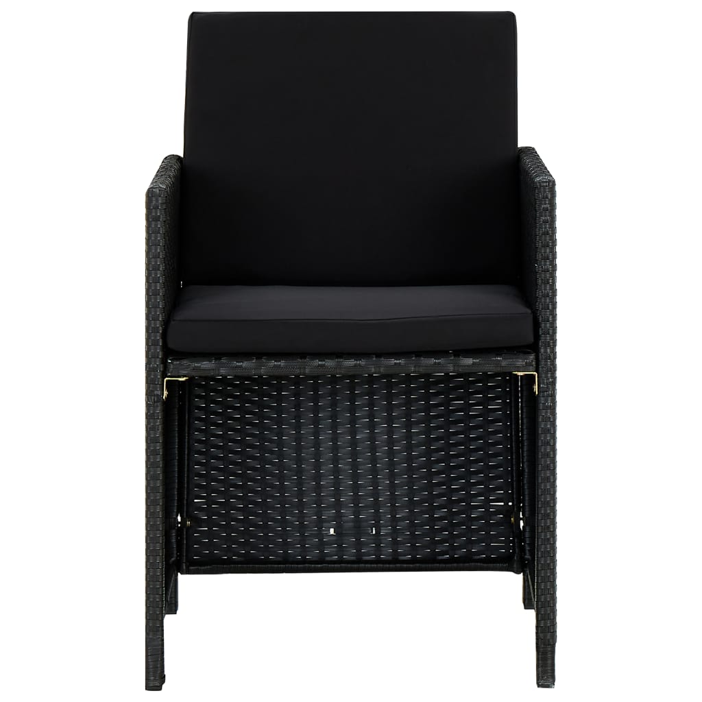 5 részes fekete polyrattan kültéri étkezőszett párnákkal