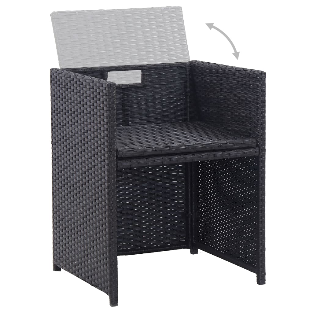 15 részes fekete polyrattan kültéri étkezőszett párnákkal
