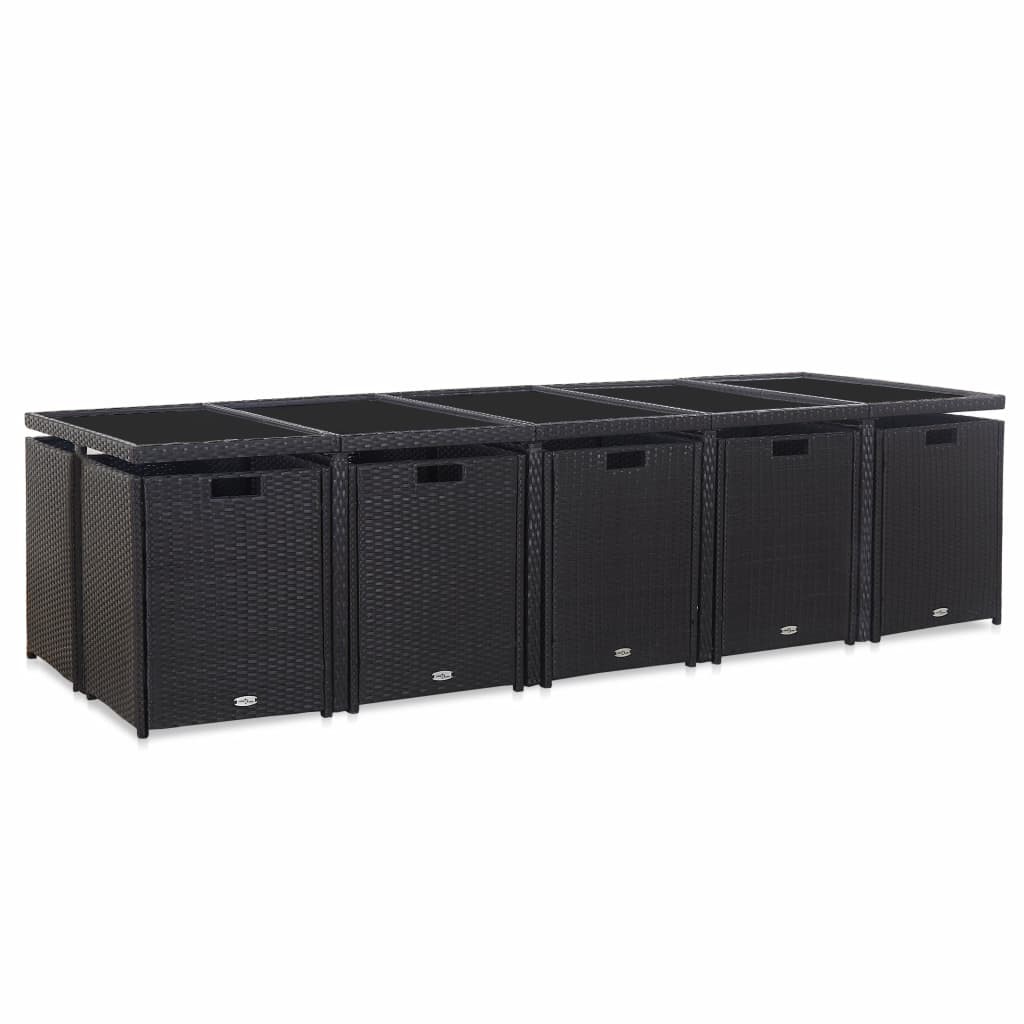 15 részes fekete polyrattan kültéri étkezőszett párnákkal