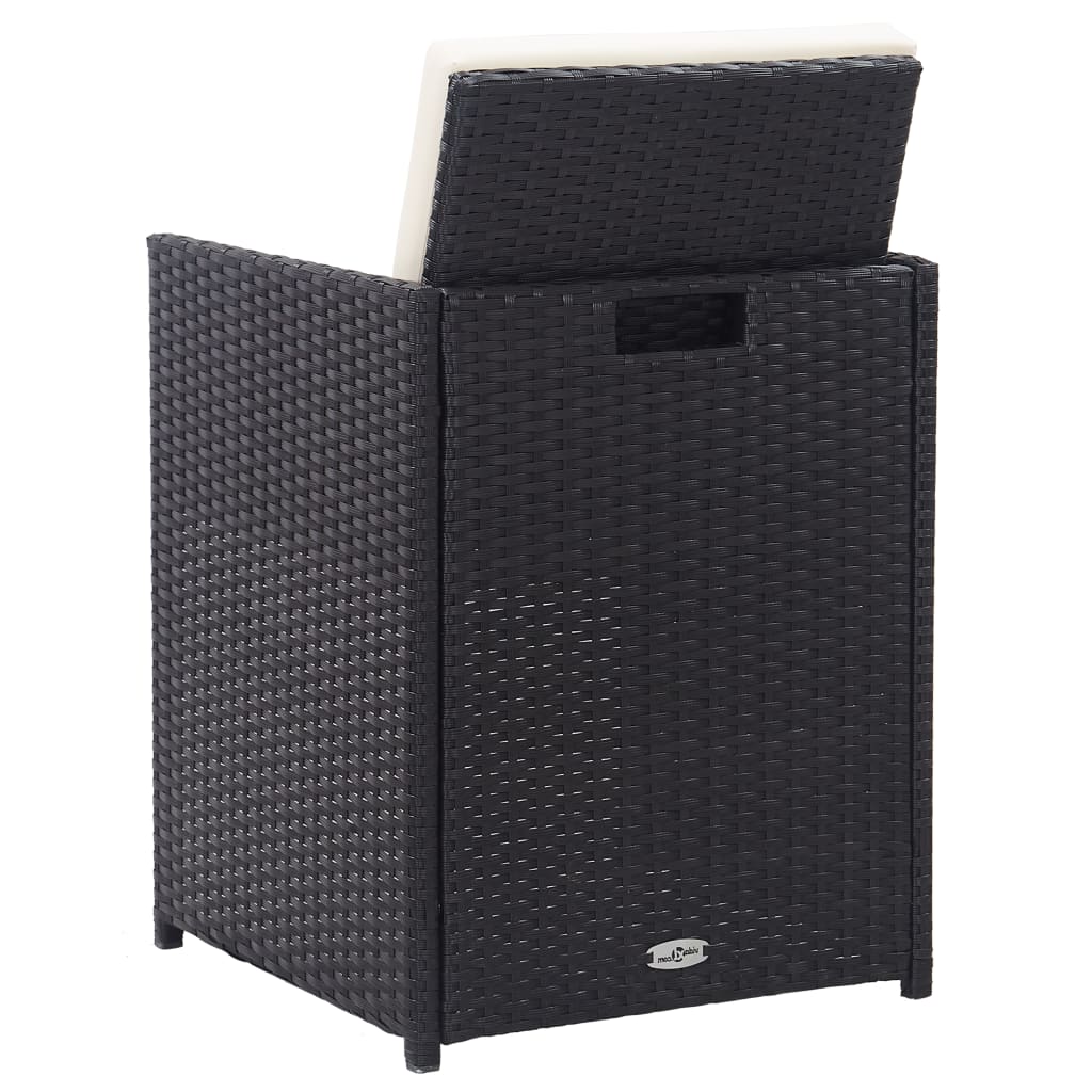 15 részes fekete polyrattan kültéri étkezőszett párnákkal