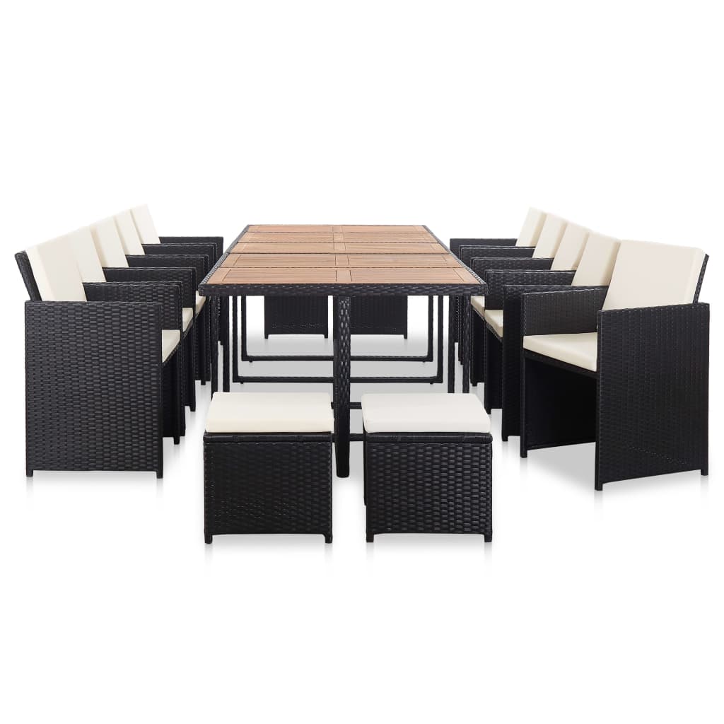 15 részes fekete polyrattan kültéri étkezőgarnitúra párnákkal