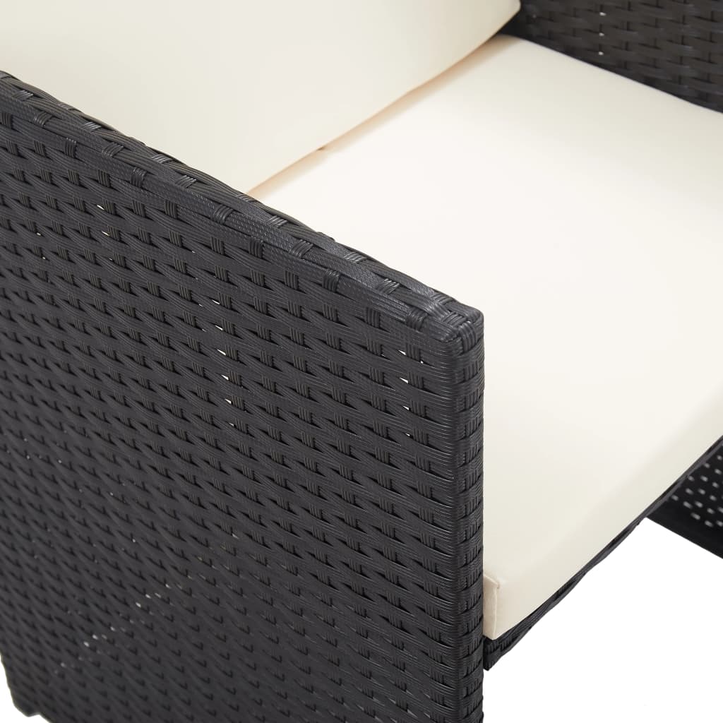 15 részes fekete polyrattan kültéri étkezőgarnitúra párnákkal