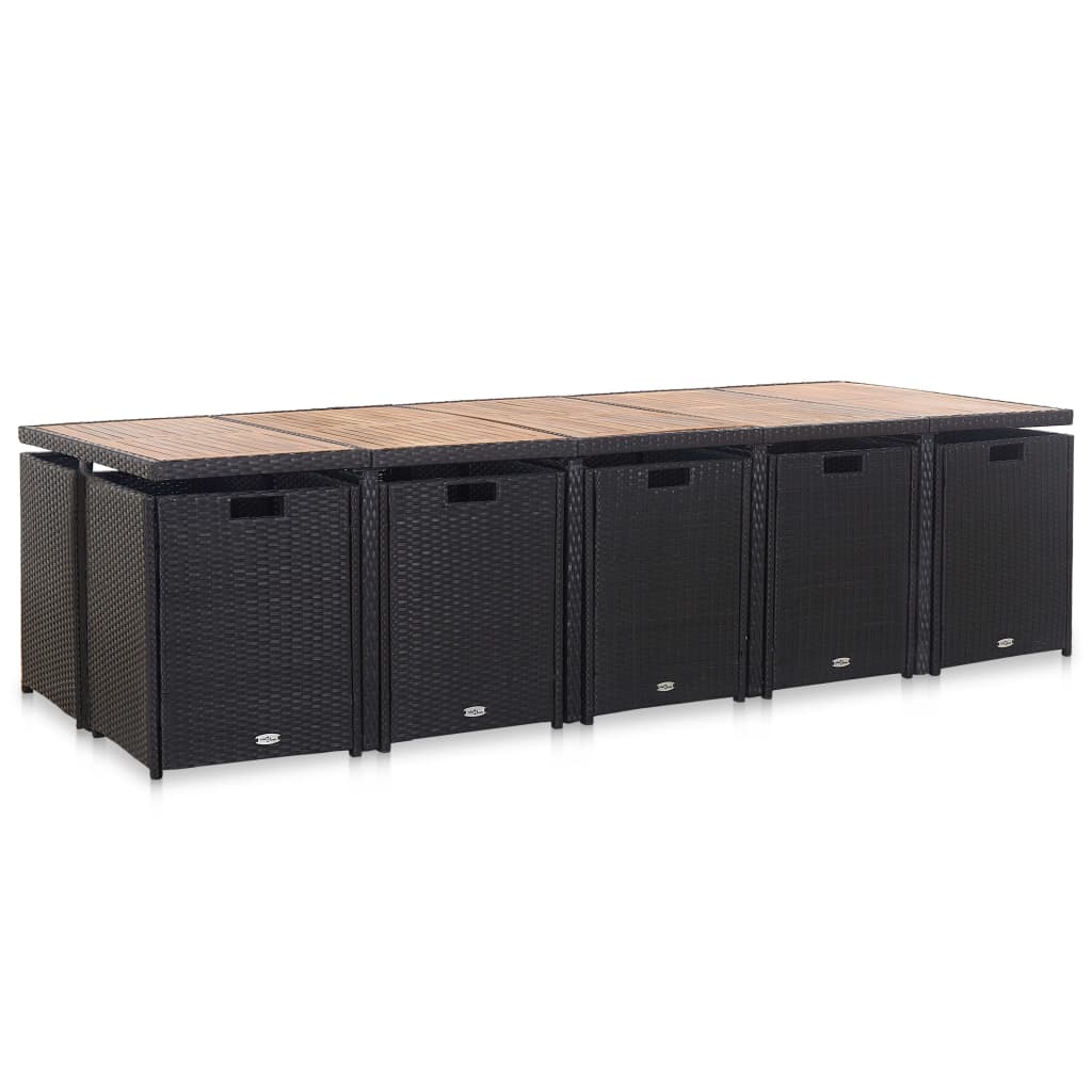 15 részes fekete polyrattan kültéri étkezőgarnitúra párnákkal