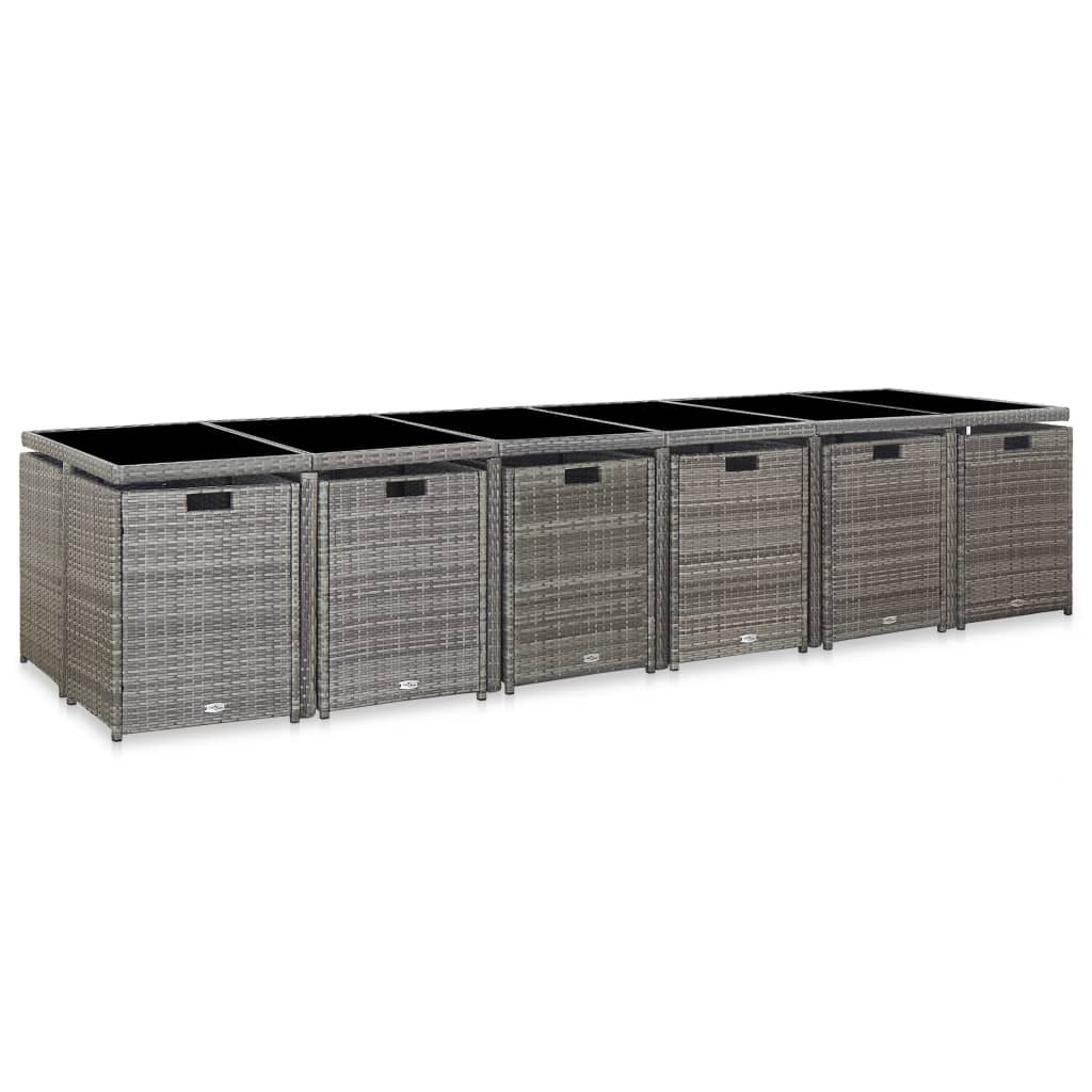 17 részes szürke polyrattan kültéri étkezőgarnitúra párnákkal