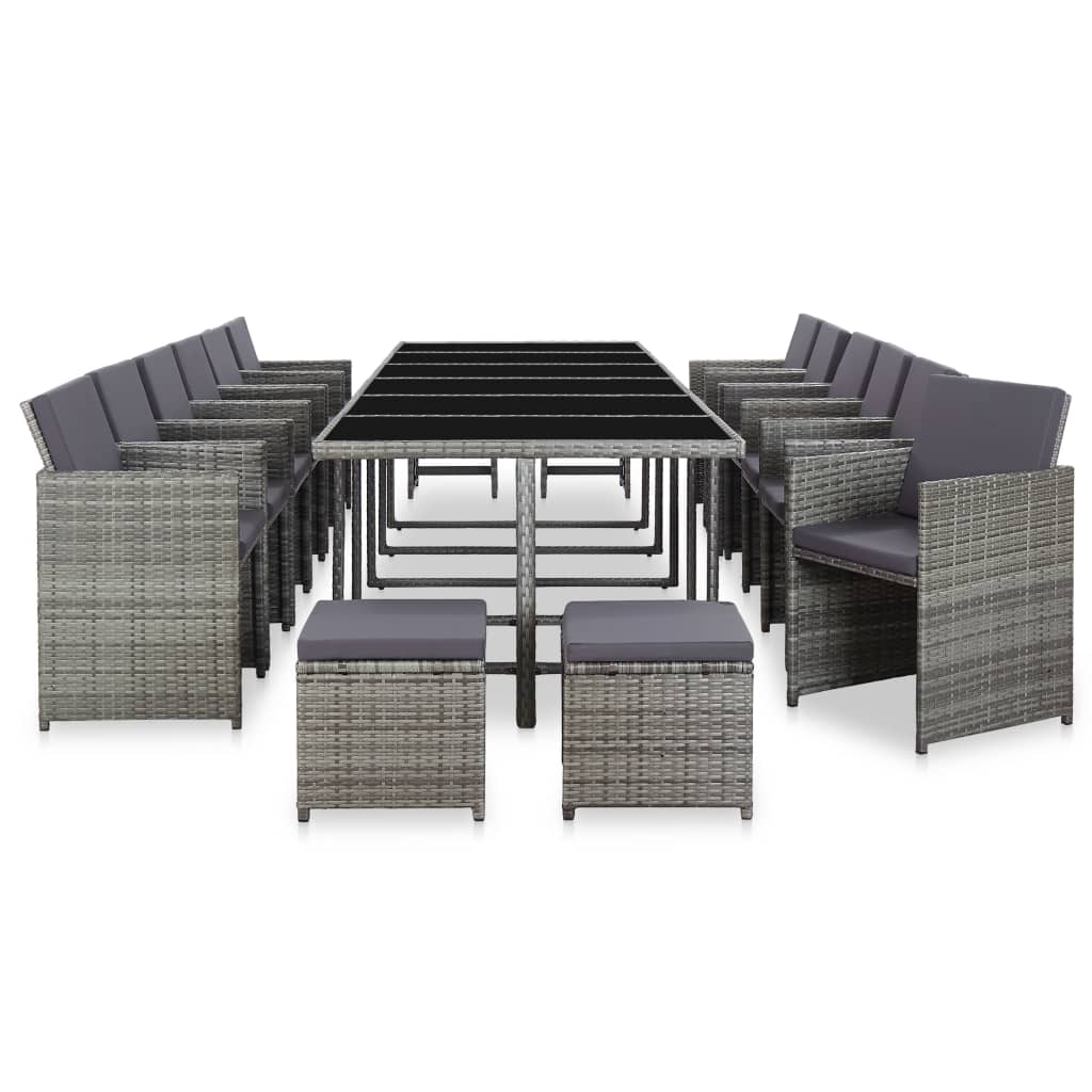 17 részes szürke polyrattan kültéri étkezőgarnitúra párnákkal