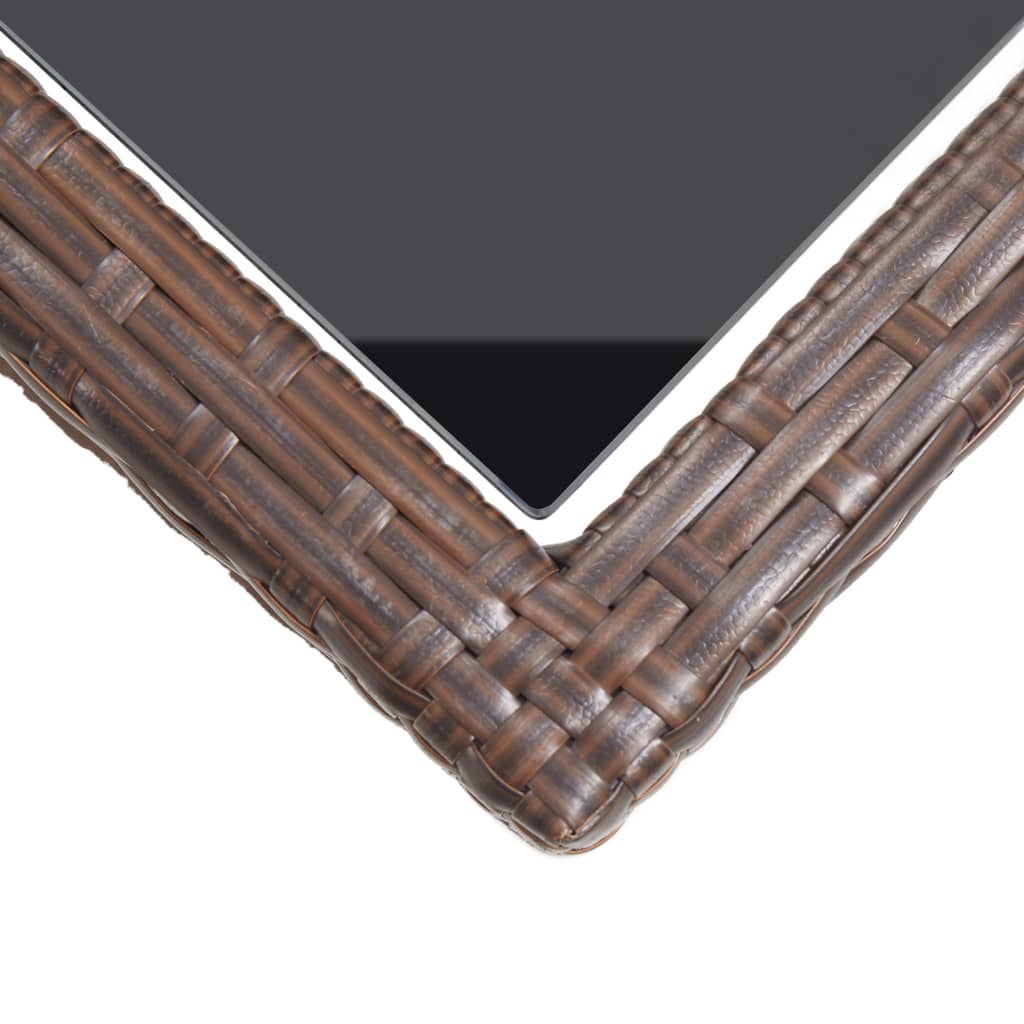 Barna polyrattan és üveglapos kerti asztal 110 x 53 x 72 cm
