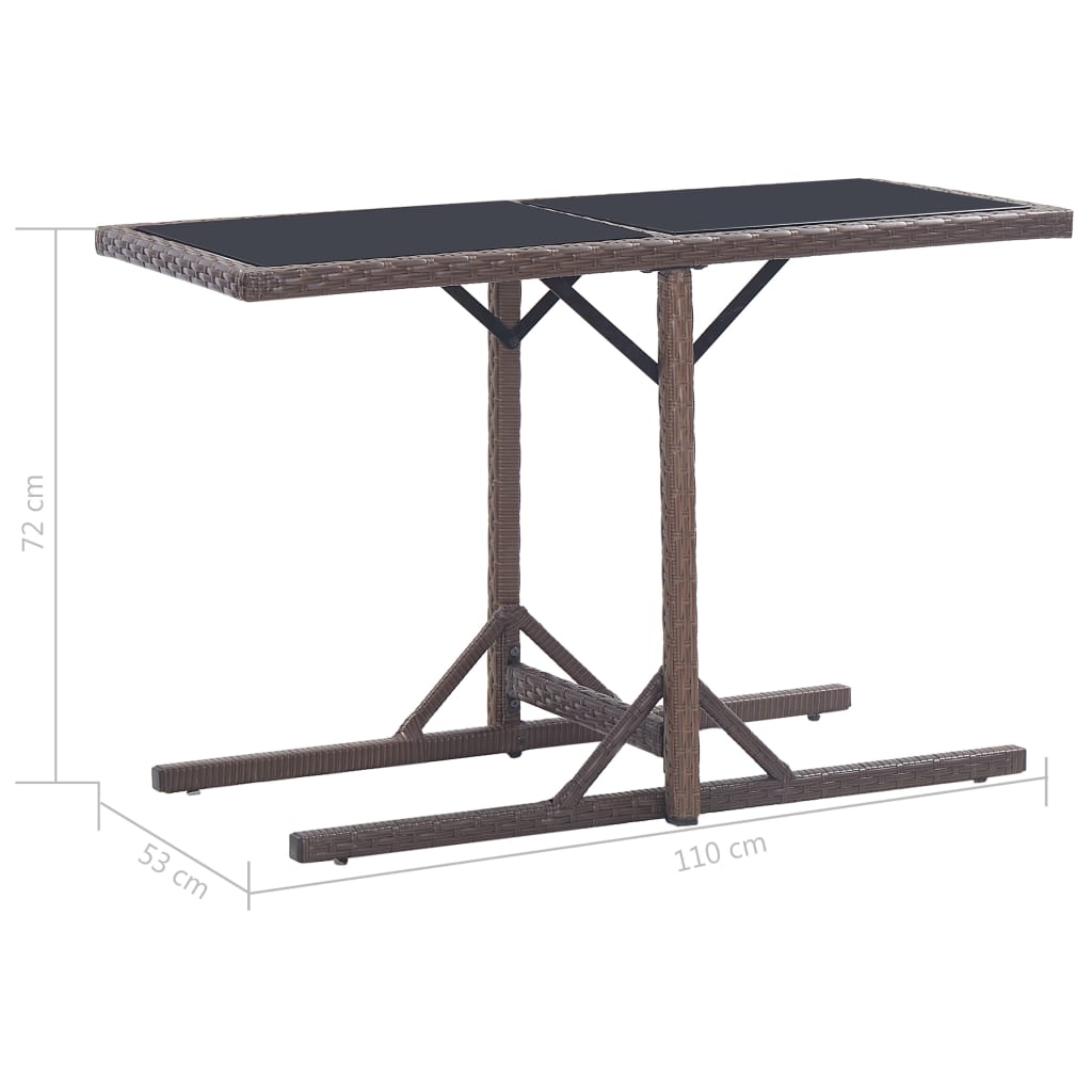 Barna polyrattan és üveglapos kerti asztal 110 x 53 x 72 cm