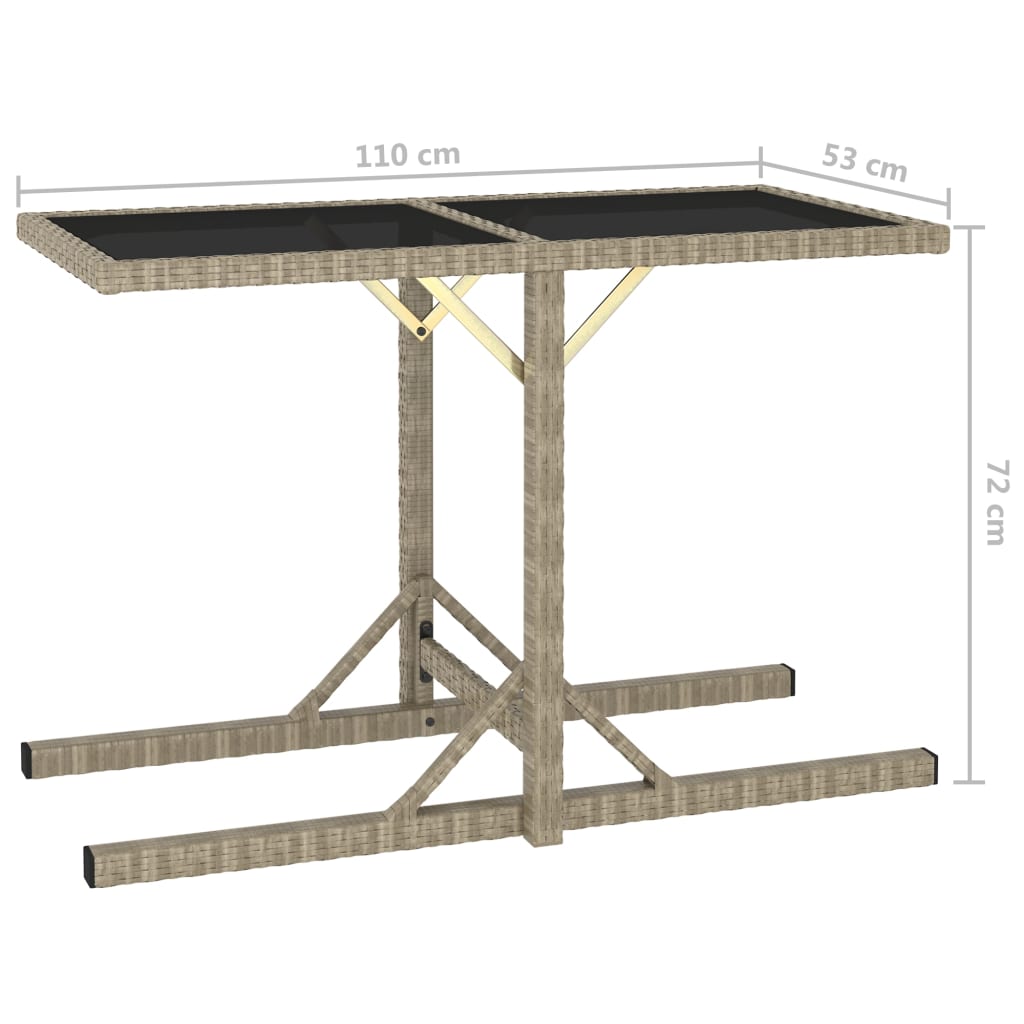 Bézs üveg és polyrattan kerti asztal 110 x 53 x 72 cm