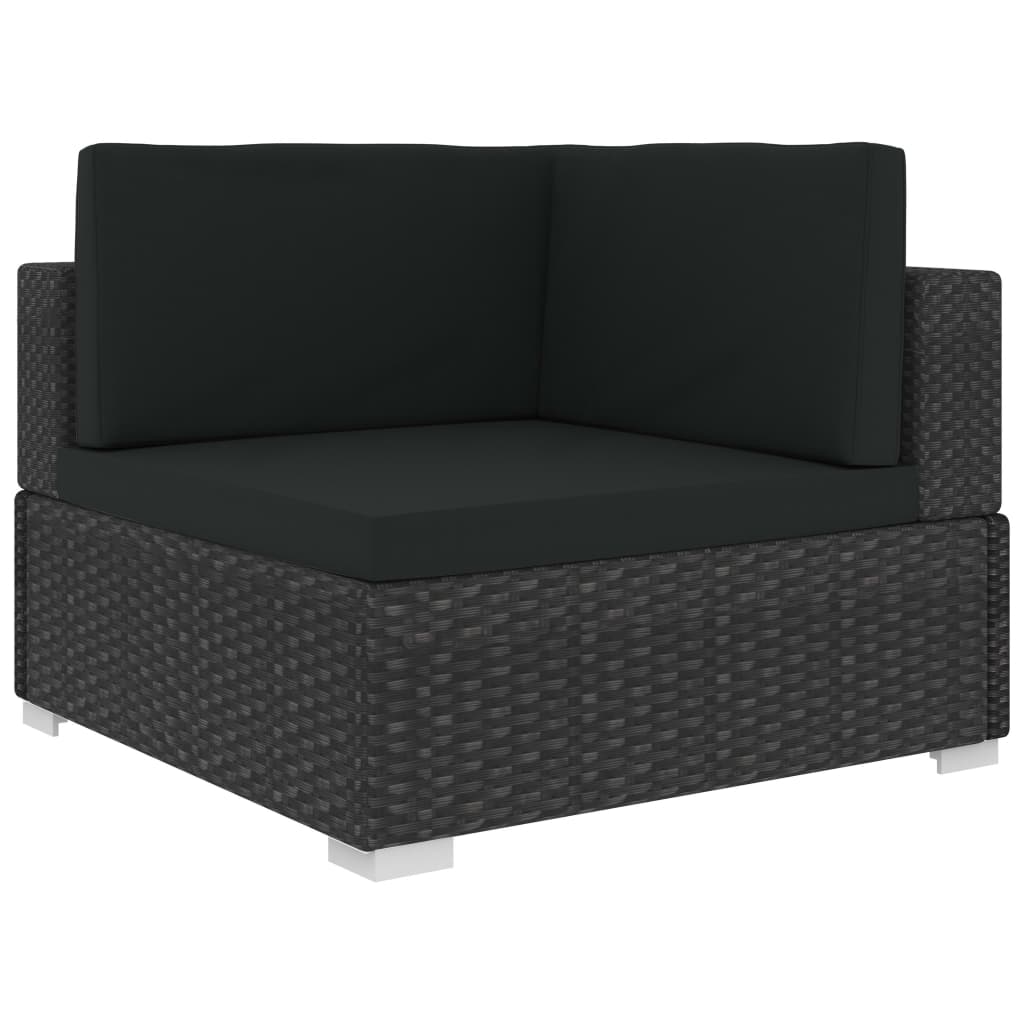 2 db fekete moduláris polyrattan sarokfotel párnákkal