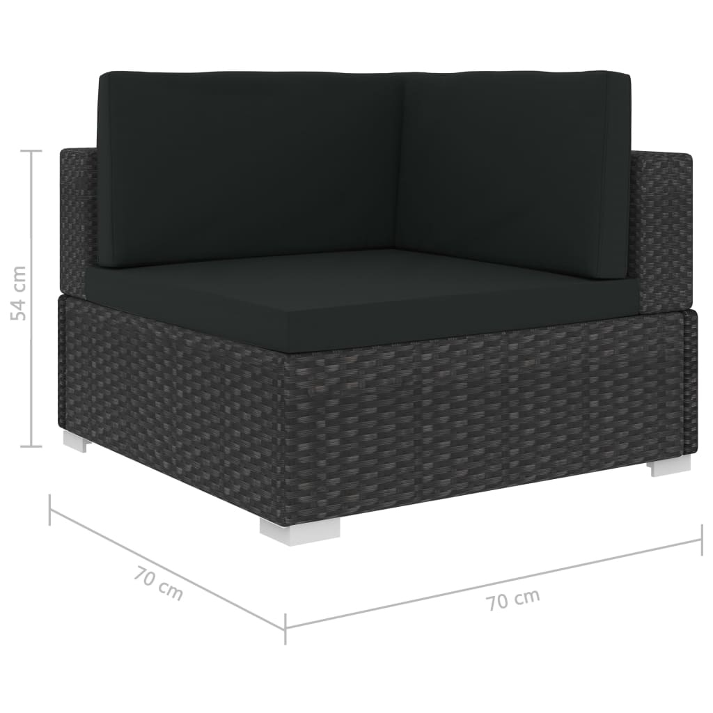 2 db fekete moduláris polyrattan sarokfotel párnákkal