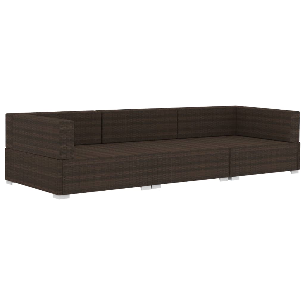 3 részes barna polyrattan kerti kanapészett párnákkal