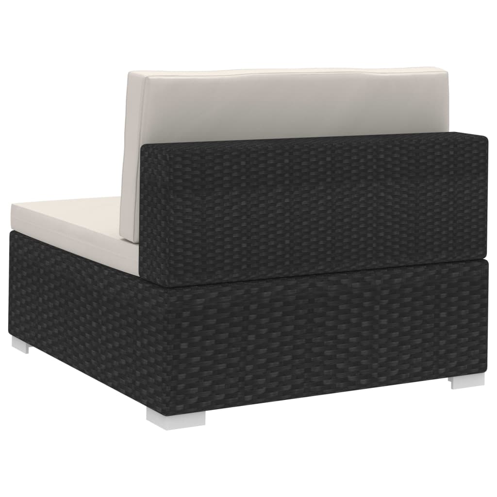 4-részes fekete polyrattan kerti kanapészett párnákkal
