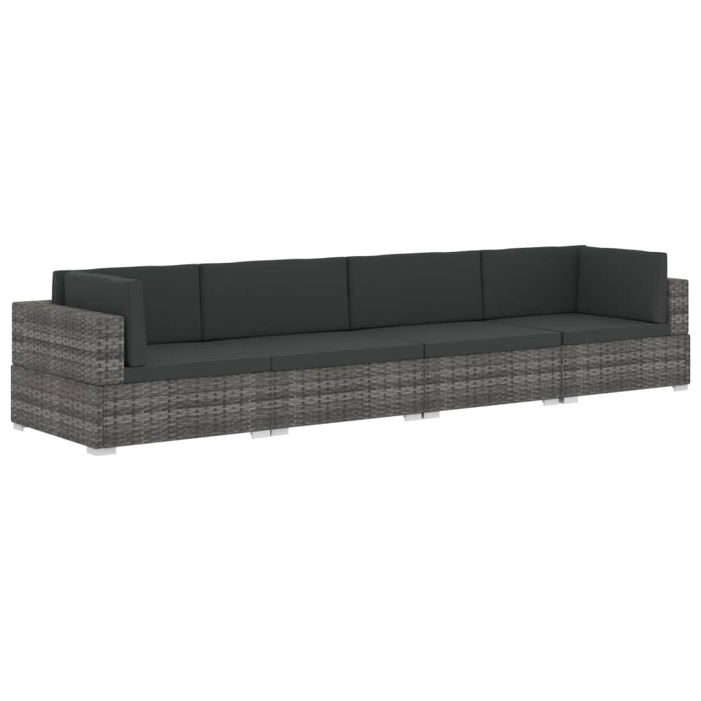 4 részes szürke polyrattan kerti kanapészett párnákkal