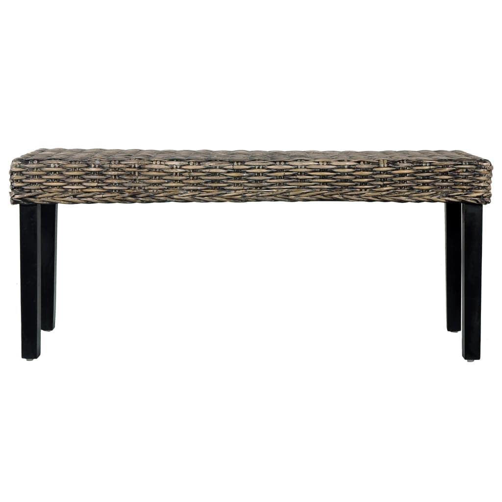Fekete természetes kubu rattan és tömör mangófa pad 110 cm