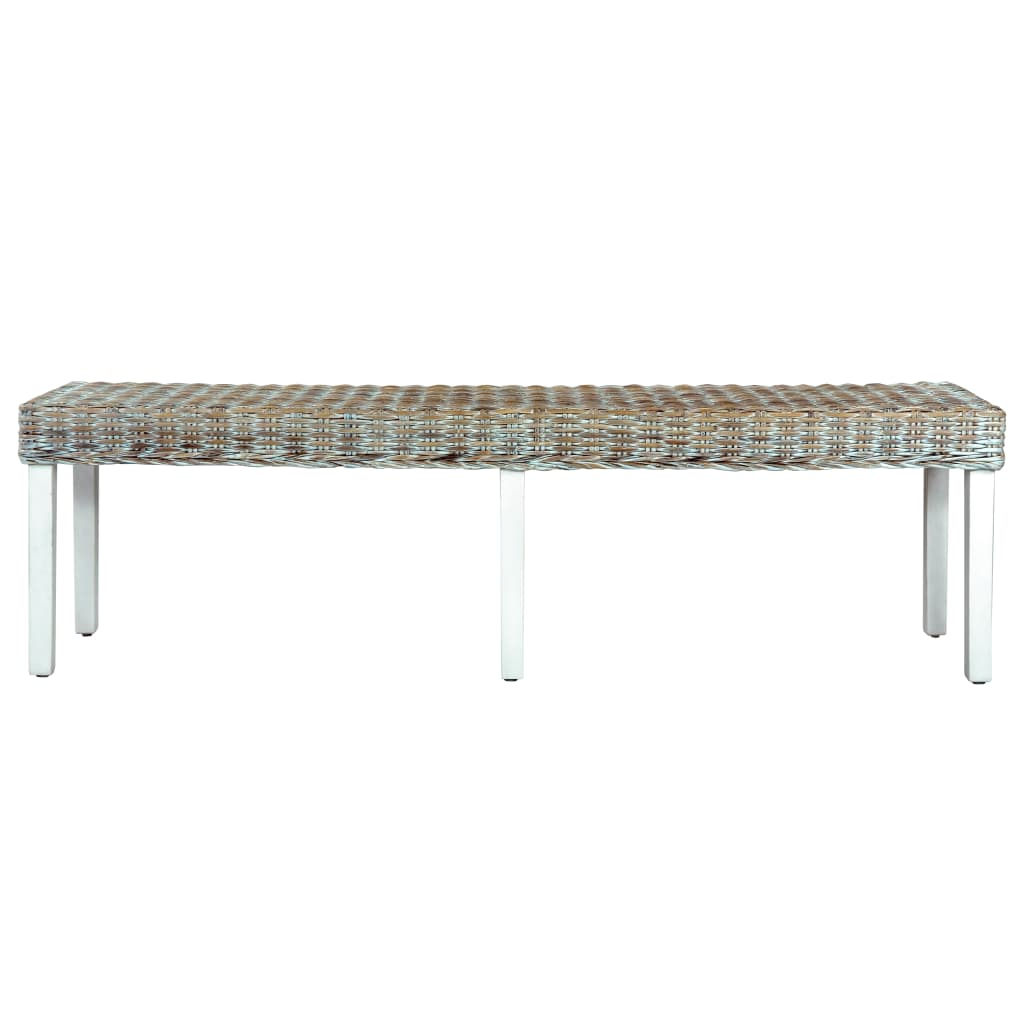 Fehér természetes kubu rattan és tömör mangófa pad 160 cm