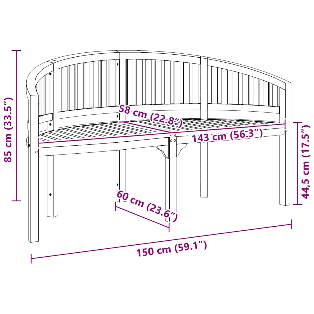 Tömör tíkfa banán alakú pad 151 cm