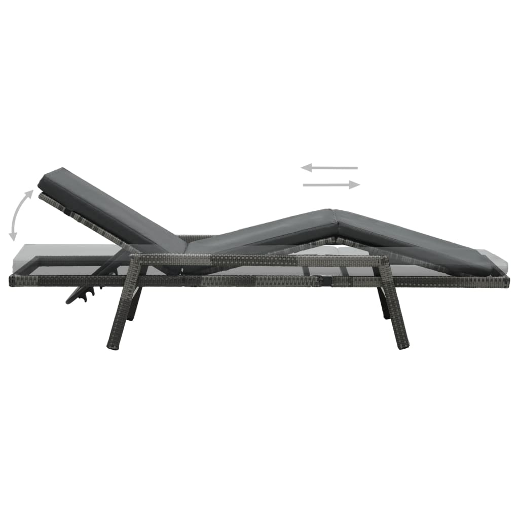 Szürke polyrattan napozóágy párnával