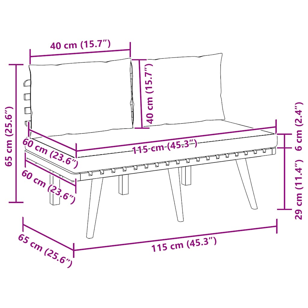 Tömör akácfa kerti pad párnákkal 115 cm