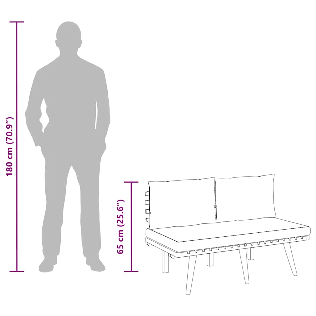 Tömör akácfa kerti pad párnákkal 115 cm