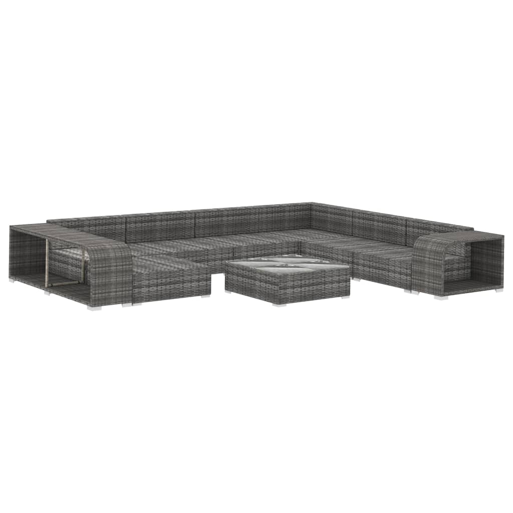10 részes szürke polyrattan kerti ülőgarnitúra párnákkal