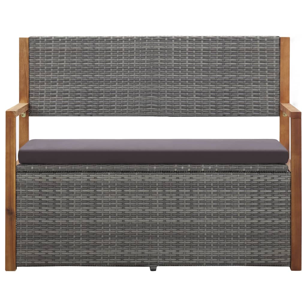 Szürke polyrattan és tömör akácfa tárolópad 115 cm