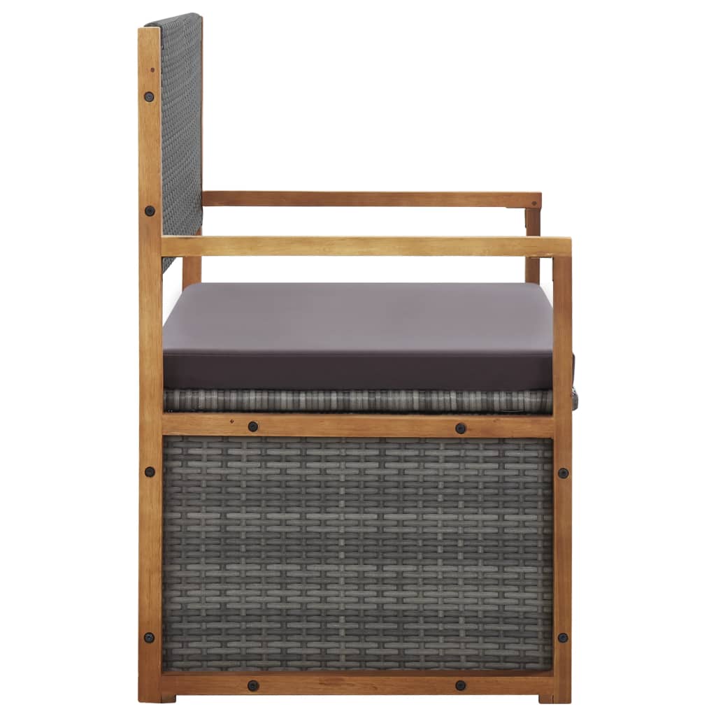 Szürke polyrattan és tömör akácfa tárolópad 115 cm