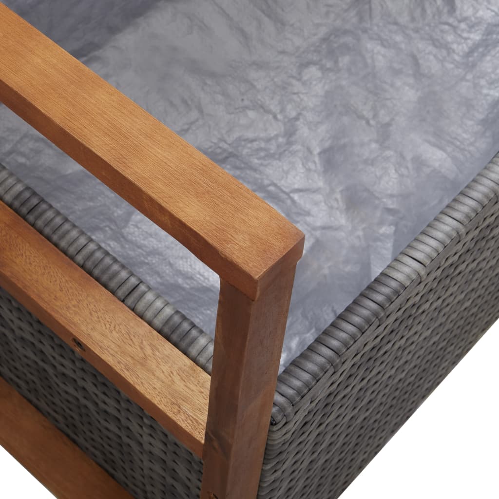 Szürke polyrattan és tömör akácfa tárolópad 115 cm