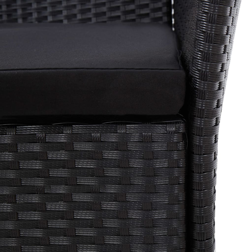 9-részes fekete polyrattan kültéri étkezőszett párnákkal