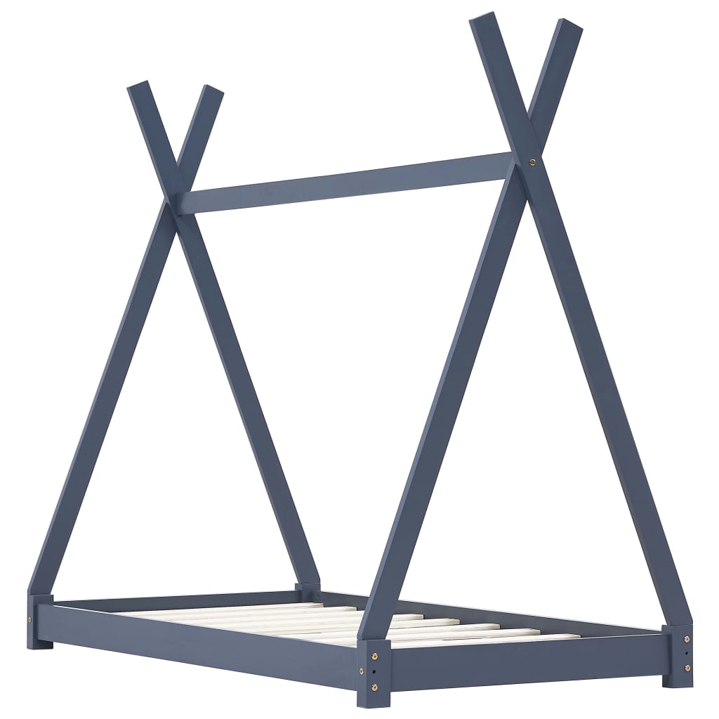 Szürke tömör fenyőfa gyerekágy-keret 80 x 160 cm