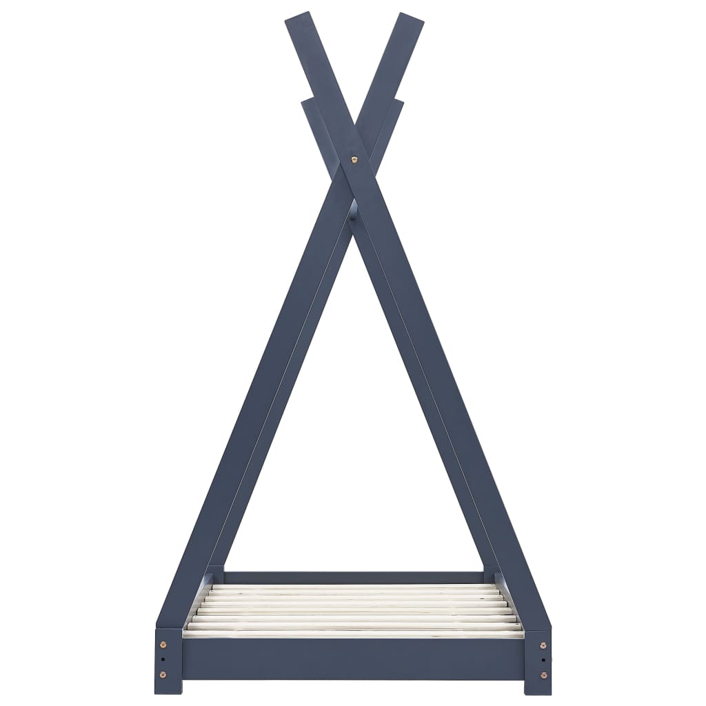 Szürke tömör fenyőfa gyerekágy-keret 80 x 160 cm