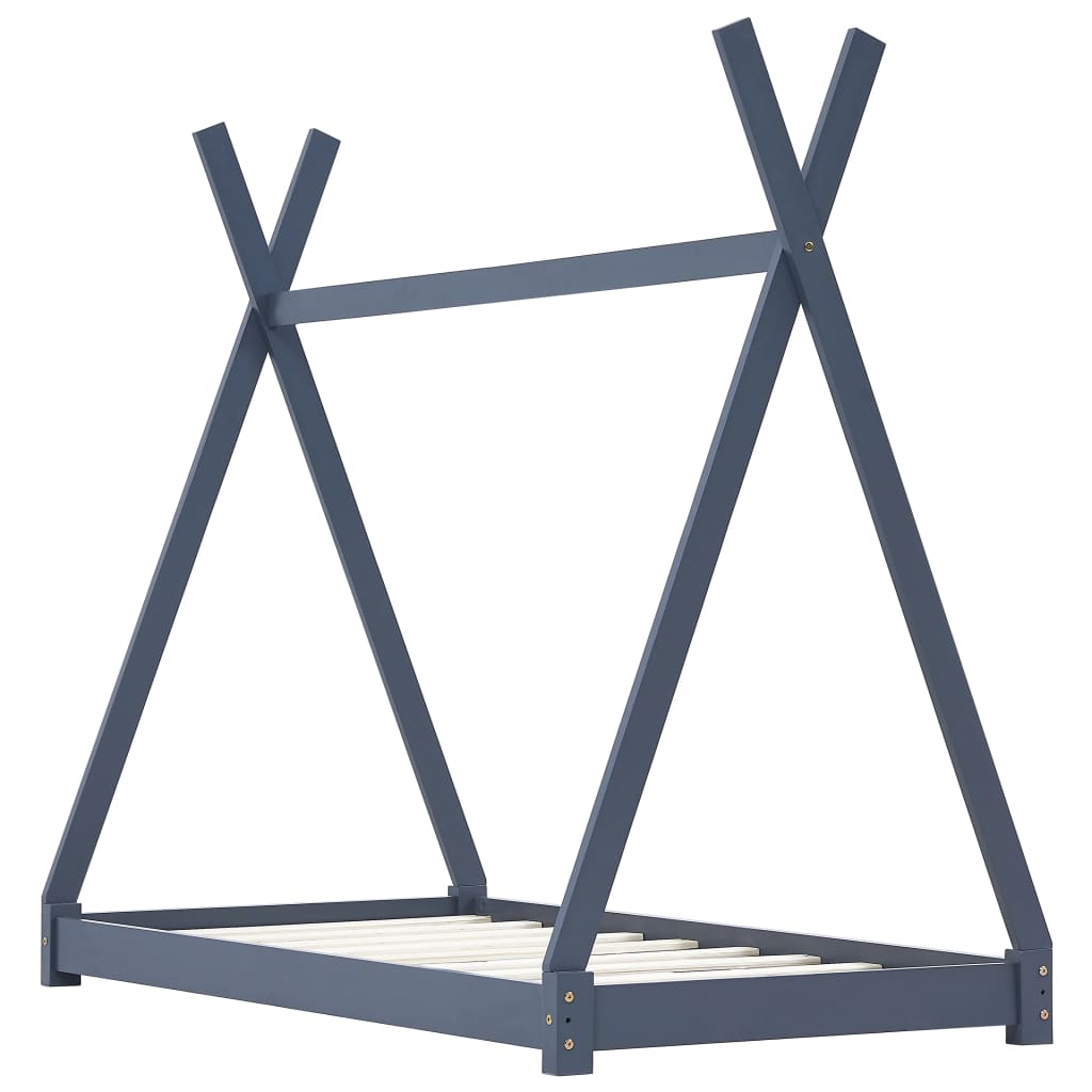 Szürke tömör fenyőfa gyerekágy-keret 90 x 200 cm