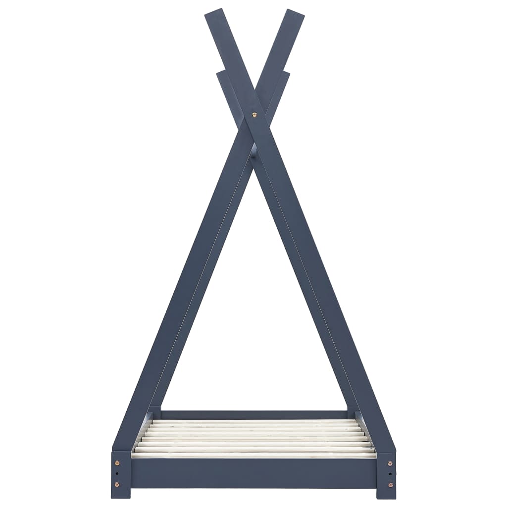 Szürke tömör fenyőfa gyerekágy-keret 90 x 200 cm