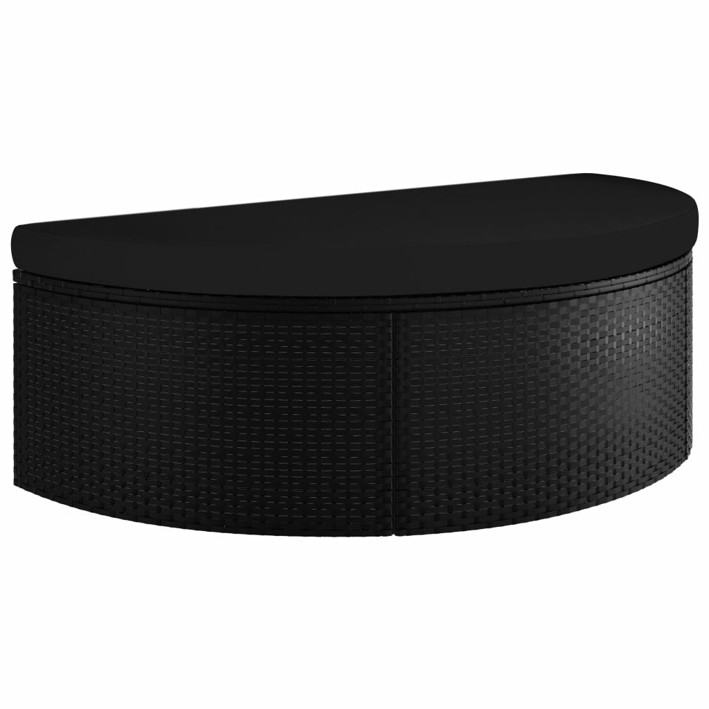 Fekete polyrattan kerti ágy napernyővel