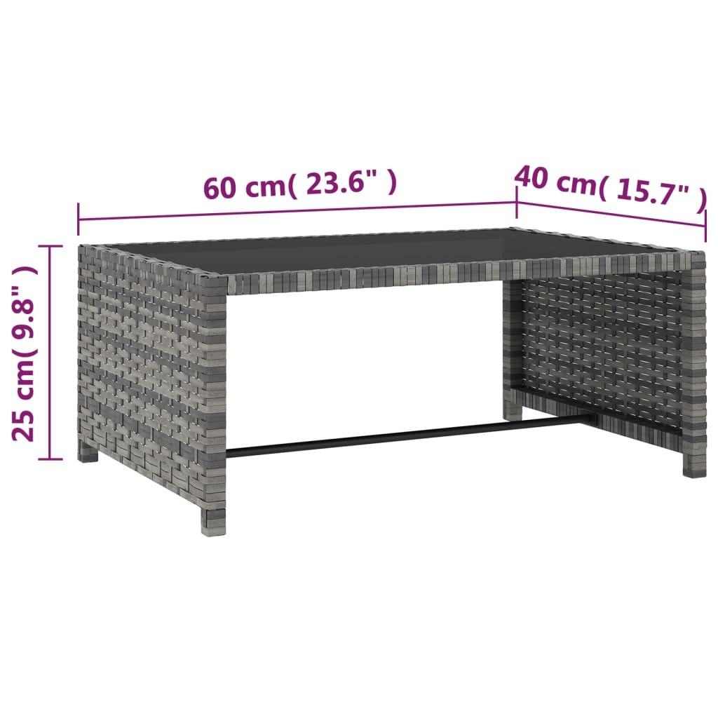 2 db szürke polyrattan dönthető kerti szék asztallal