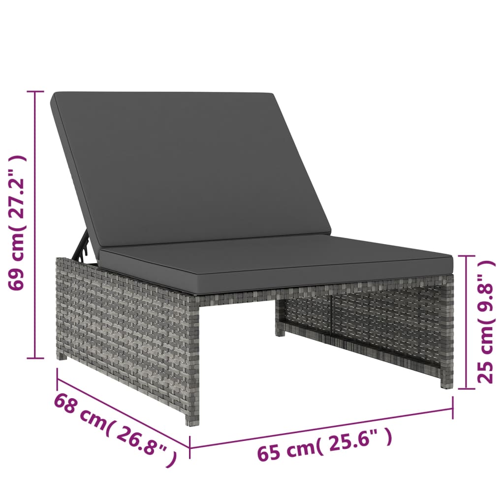 2 db szürke polyrattan dönthető kerti szék asztallal