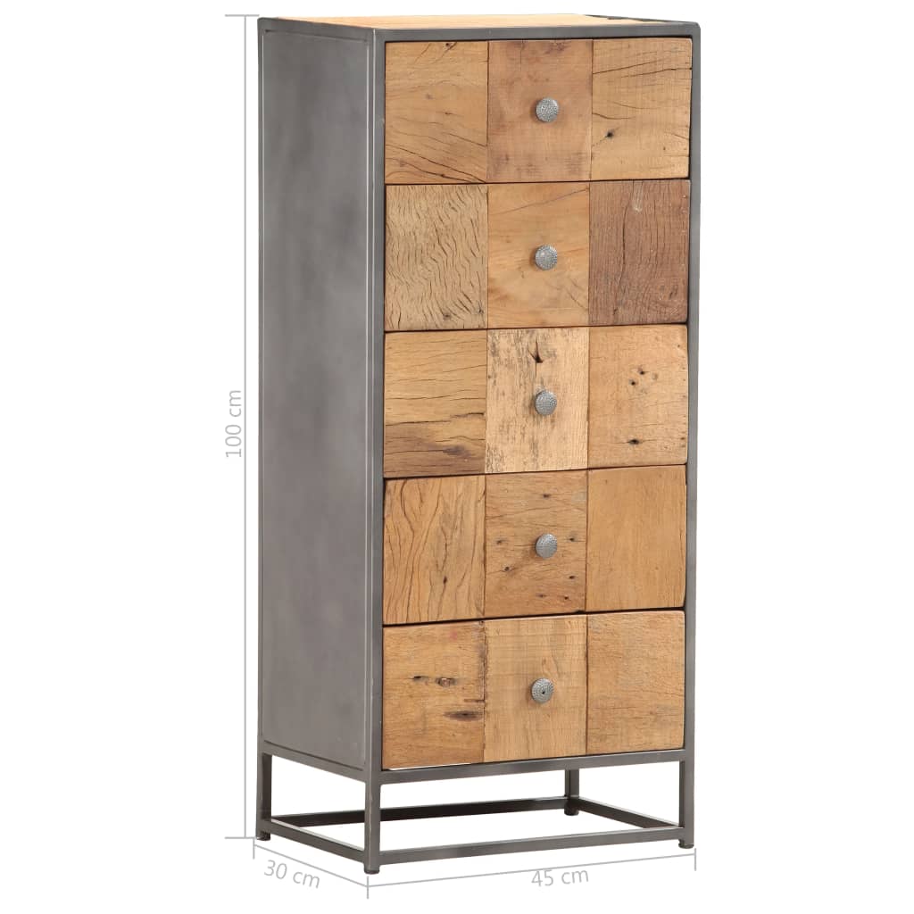Tömör újrahasznosított fa fiókos szekrény 45 x 30 x 100 cm Tömör újrahasznosított fa fiókos szekrény 45 x 30 x 100 cm