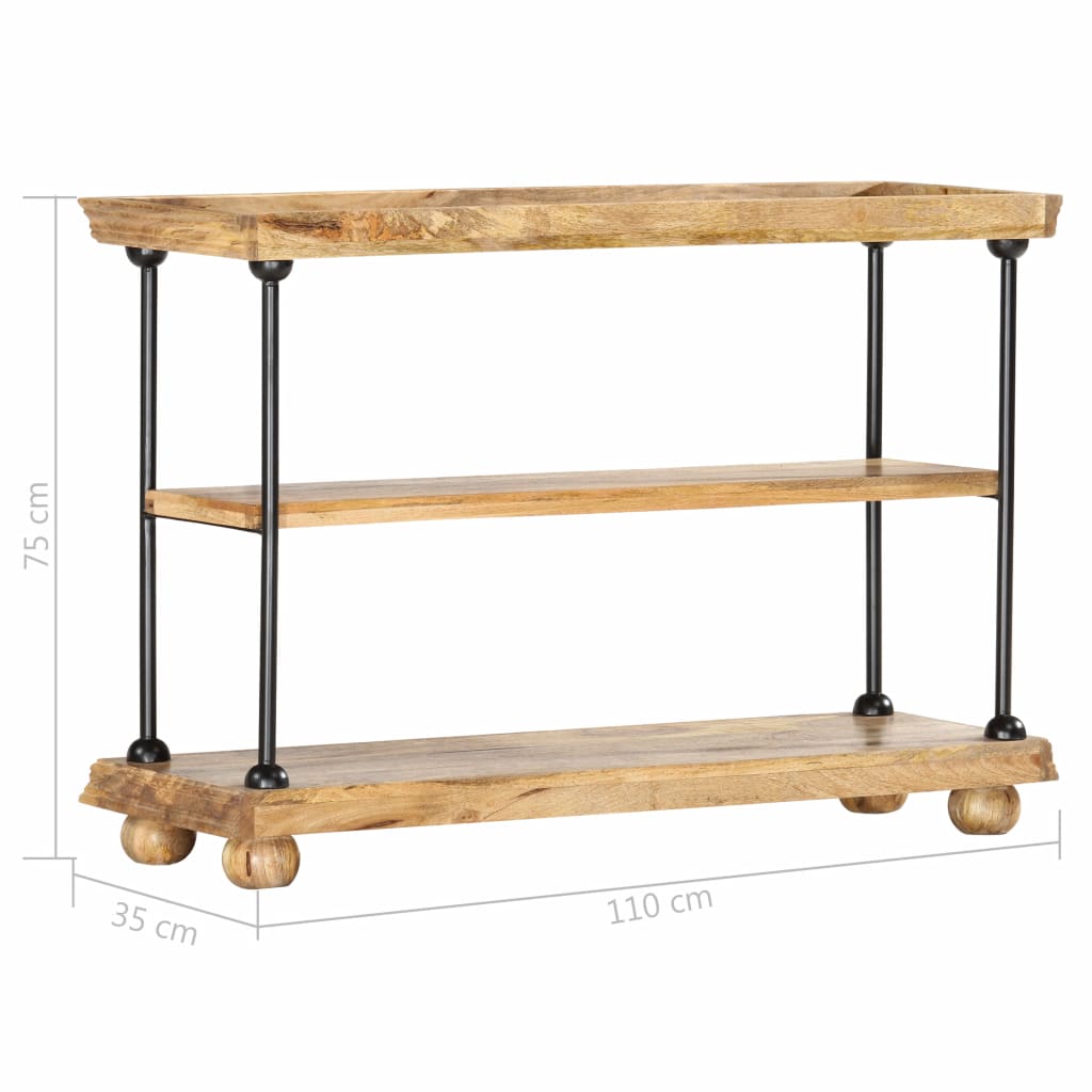2-szintes tömör mangófa és acél könyvespolc 110 x 35 x 75 cm