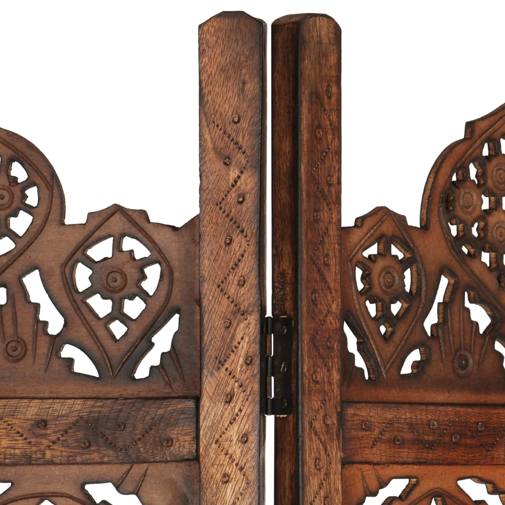 3-paneles barna mangófa kézzel faragott térelválasztó 120x165cm