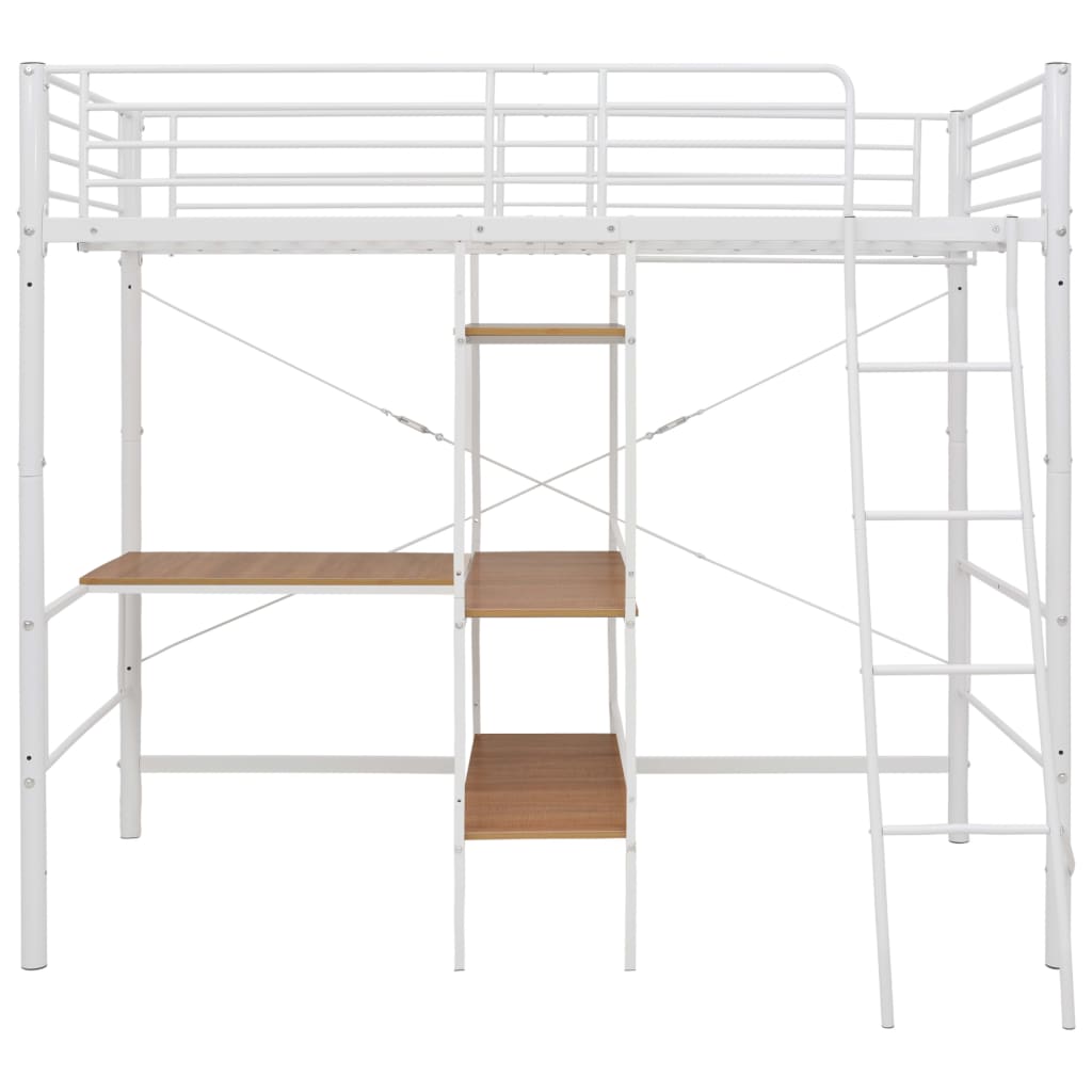 Fehér fém emeletes ágykeret asztallal 90 x 200 cm Fehér fém emeletes ágykeret asztallal 90 x 200 cm