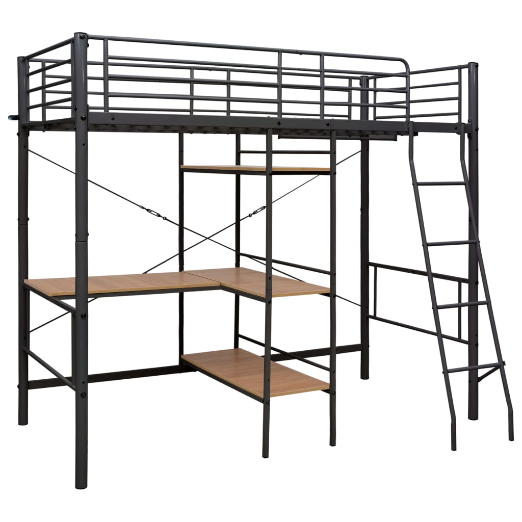 Fekete fém emeletes ágykeret asztallal 90 x 200 cm Fekete fém emeletes ágykeret asztallal 90 x 200 cm