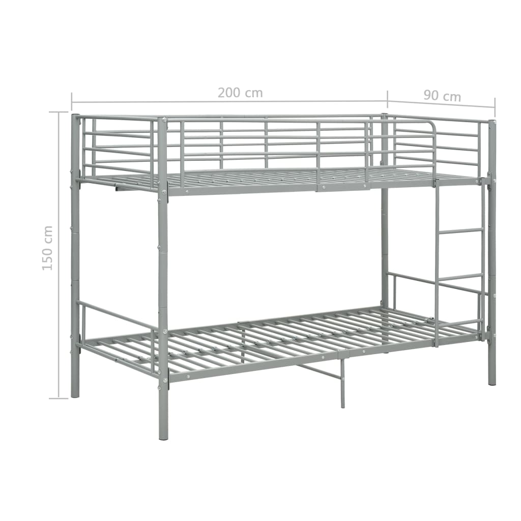 Szürke fém emeletes ágy 90 x 200 cm Szürke fém emeletes ágy 90 x 200 cm
