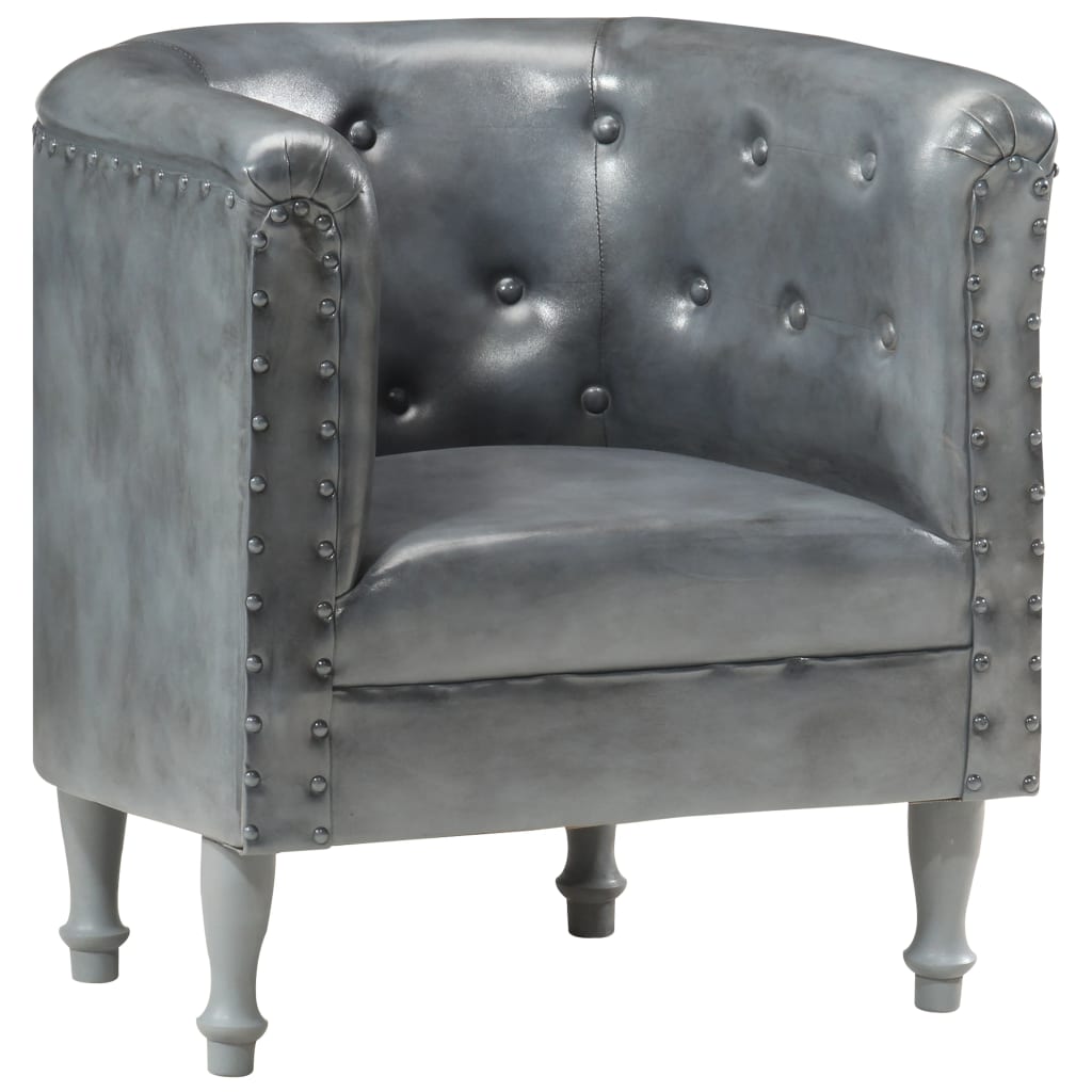 Szürke valódi bőr kagylófotel