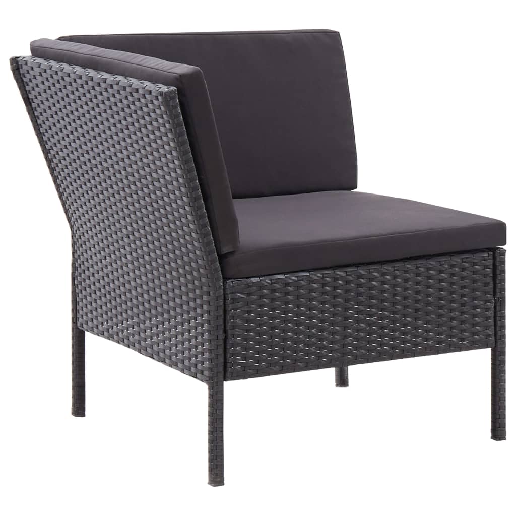 3 részes fekete polyrattan kerti ülőgarnitúra párnákkal