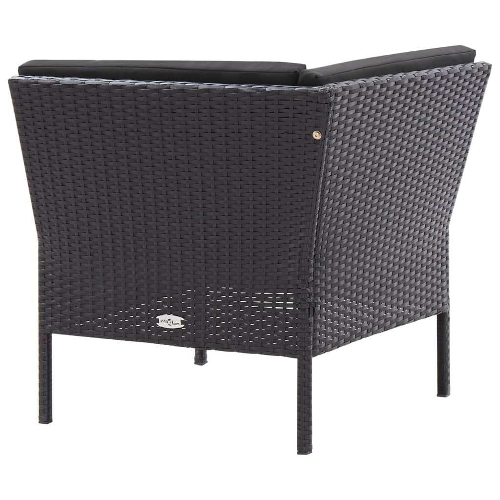 3 részes fekete polyrattan kerti ülőgarnitúra párnákkal