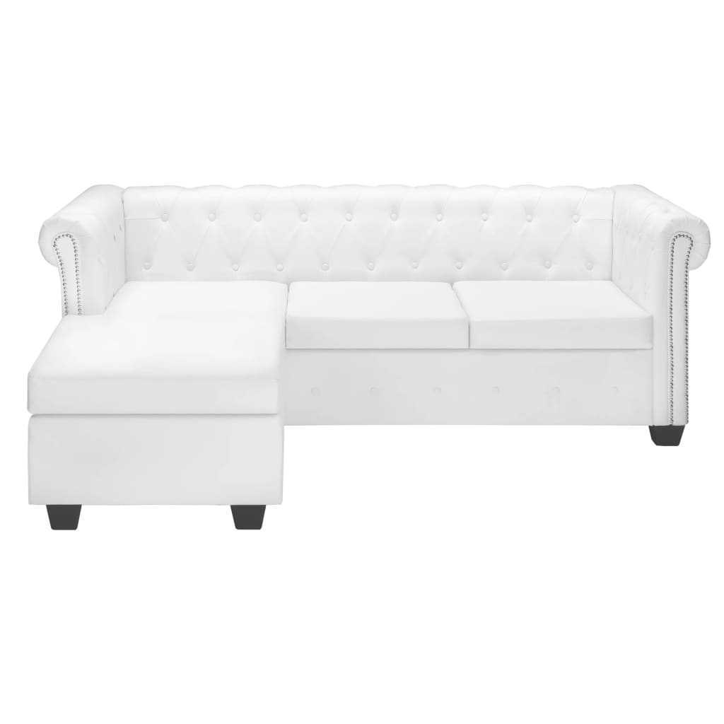 L-alakú fehér műbőr chesterfield kanapé L-alakú fehér műbőr chesterfield kanapé