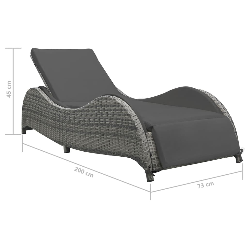 Antracitszürke polyrattan napozóágy párnával