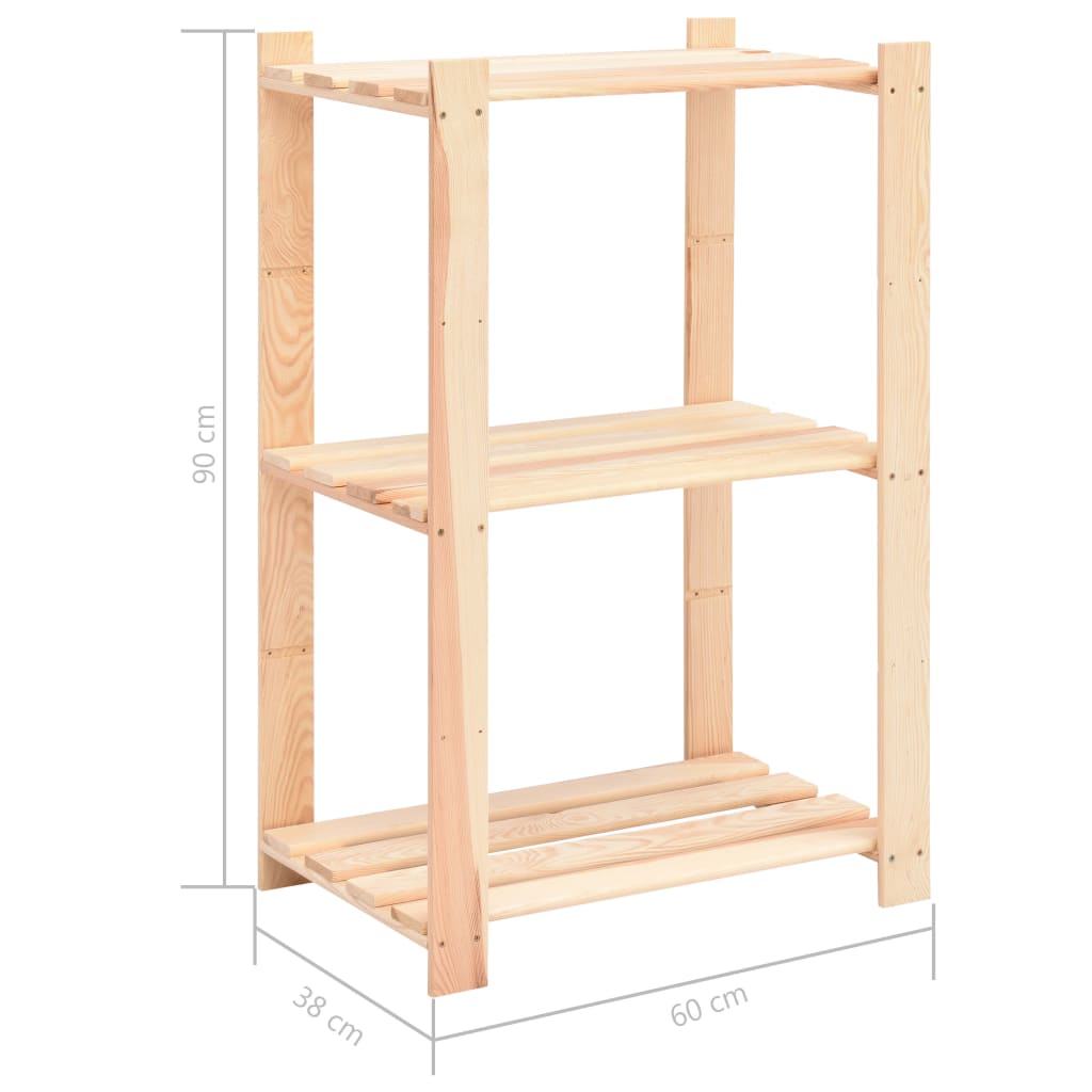 10 db 3-szintes tömör fenyőfa tárolópolc 150 kg 60 x 38 x 90 cm