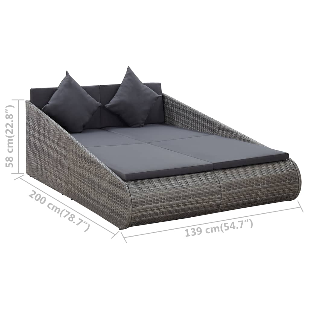 Szürke polyrattan kerti ágy 200 x 139 cm