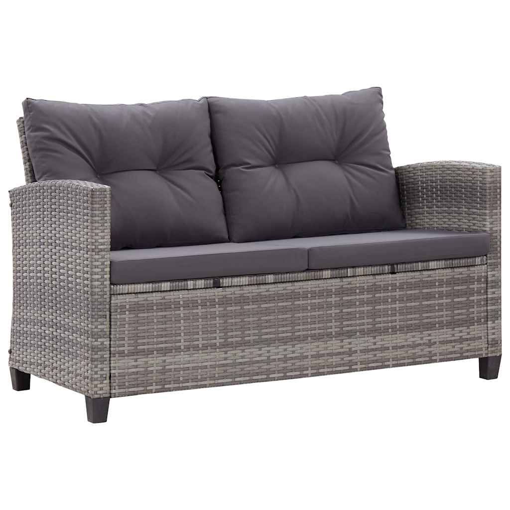 Kétszemélyes szürke polyrattan kerti kanapé párnákkal 124 cm